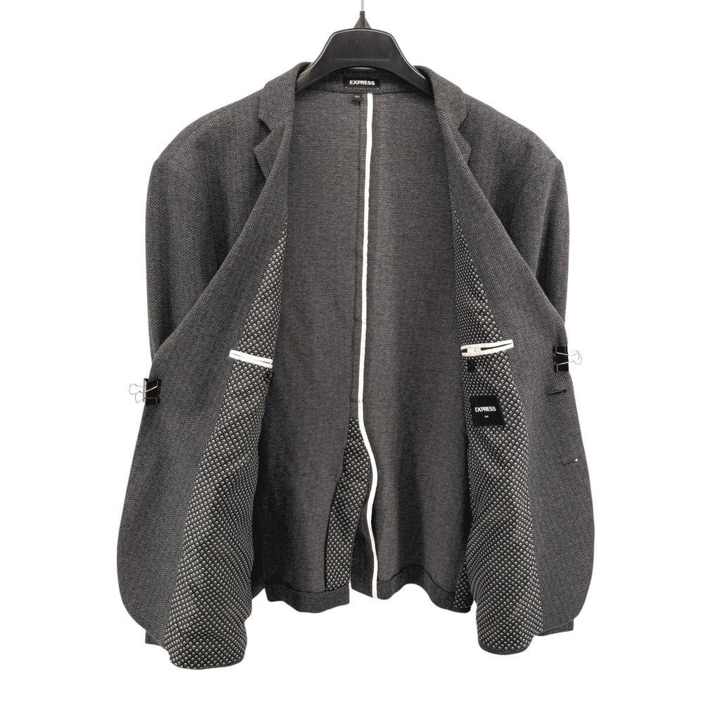 Express Blazer Jacket Mens 46S Pre-Owned Gray Herringbone Slim Fit Sport Coat